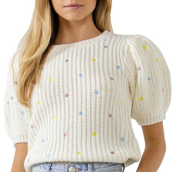 English Factory Women's Multi Colored Dot Embroidered Sweater - Picture 1 of 6
